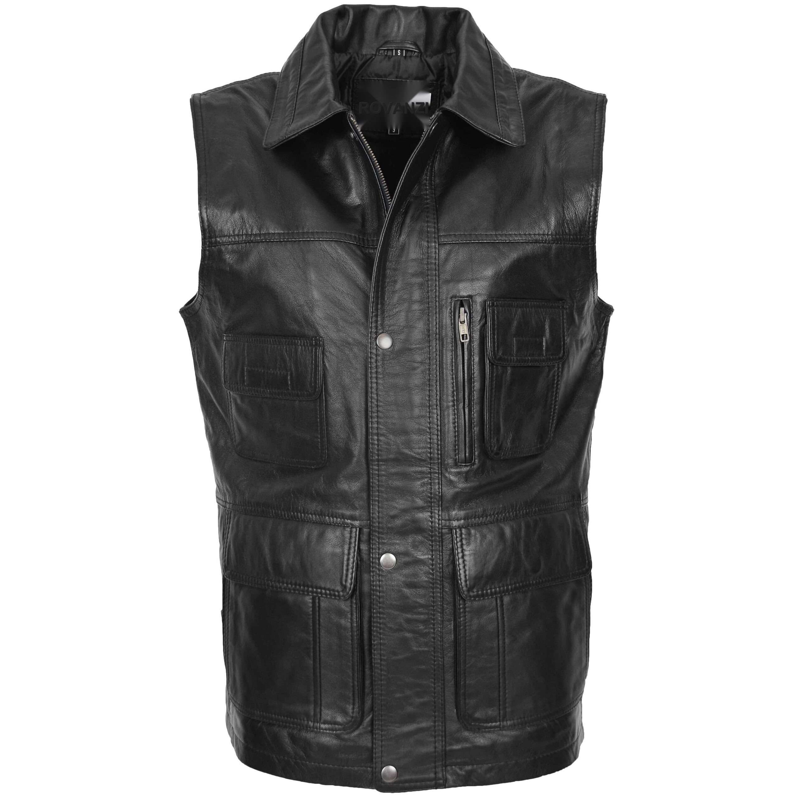 BUNERI Black Leather Multi-Purpose Gilet Men