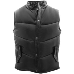 BUNERI Black Leather Puffer Vest Body Warmer