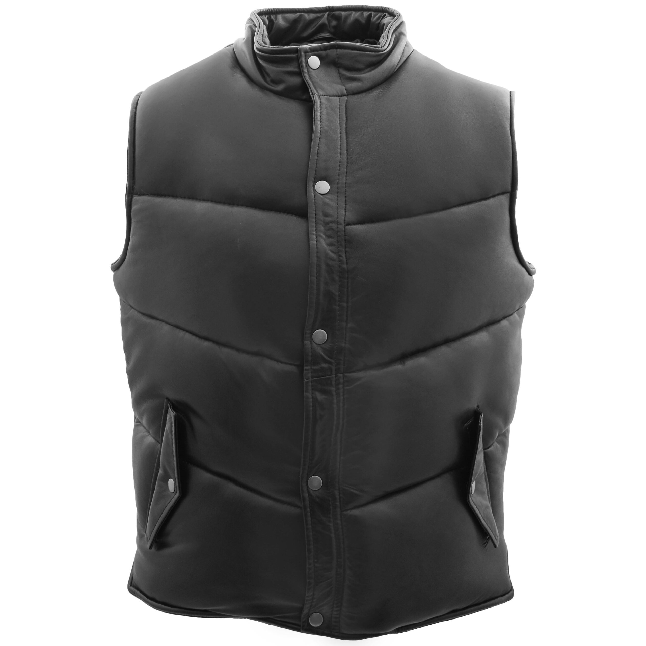 BUNERI Black Leather Puffer Vest Body Warmer – 3