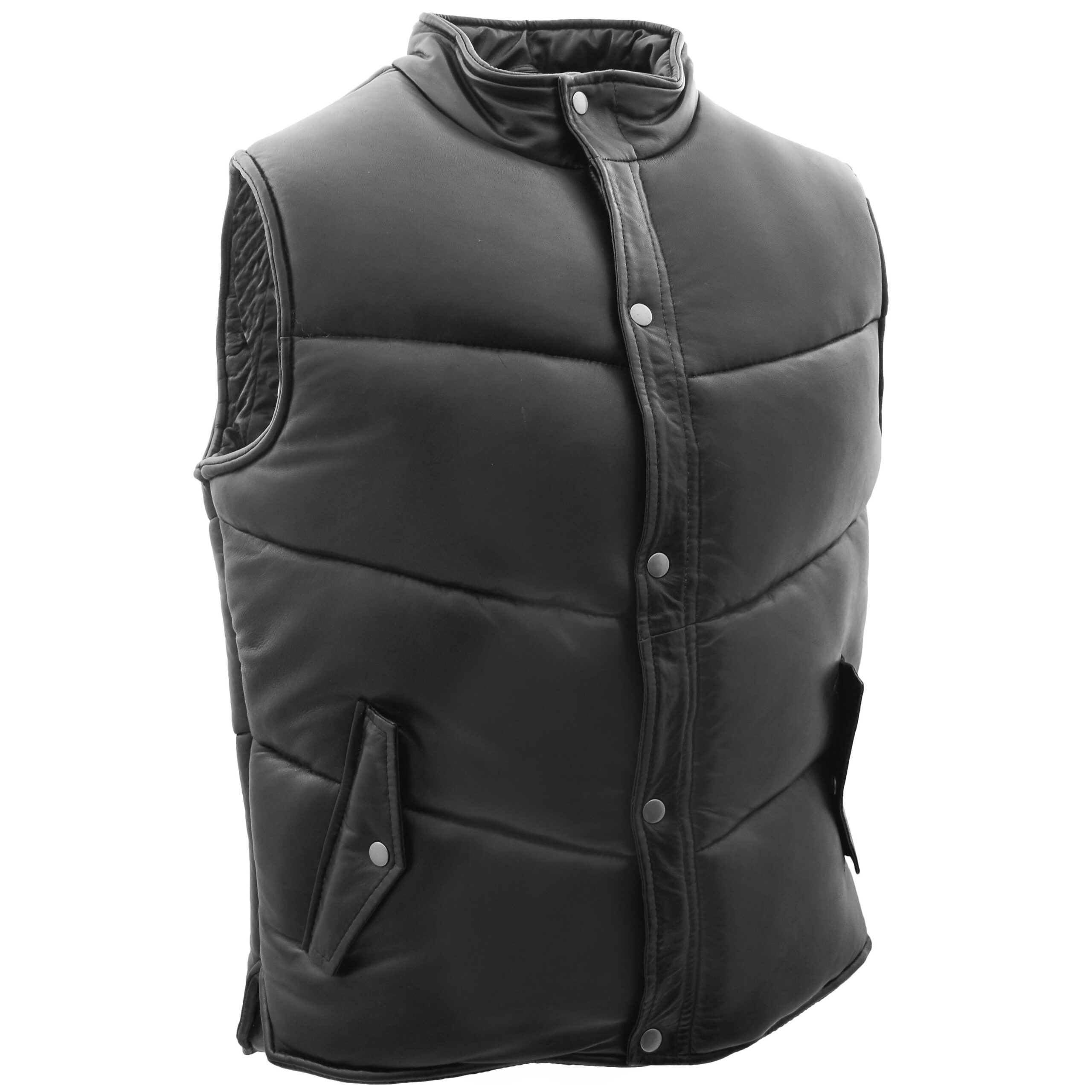 BUNERI Black Leather Puffer Vest Body Warmer – 4
