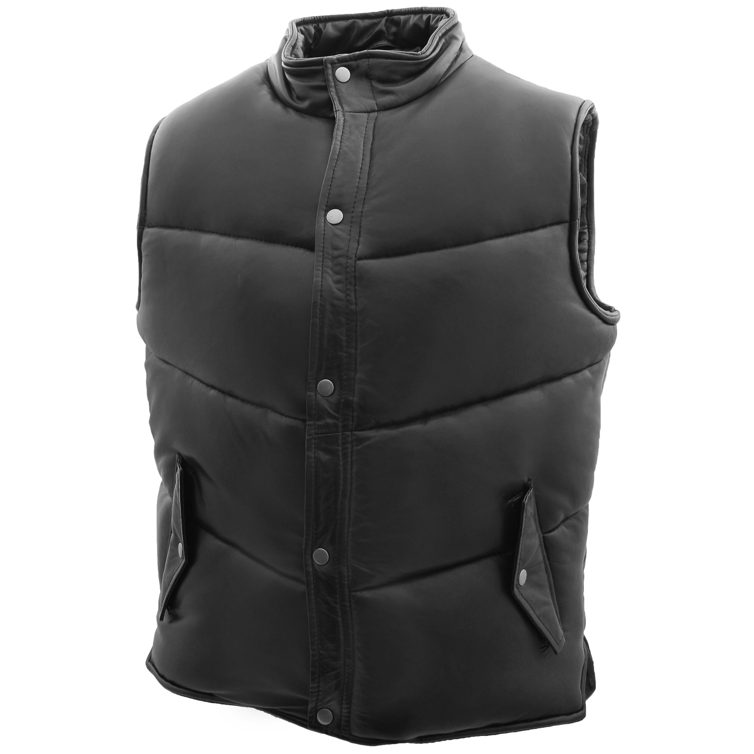 BUNERI Black Leather Puffer Vest Body Warmer – 5