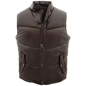 BUNERI Men’s Brown Leather Puffer Vest