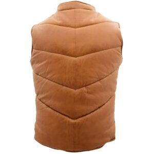 BUNERI Men’s Leather Puffer Vest Body Warmer Tan