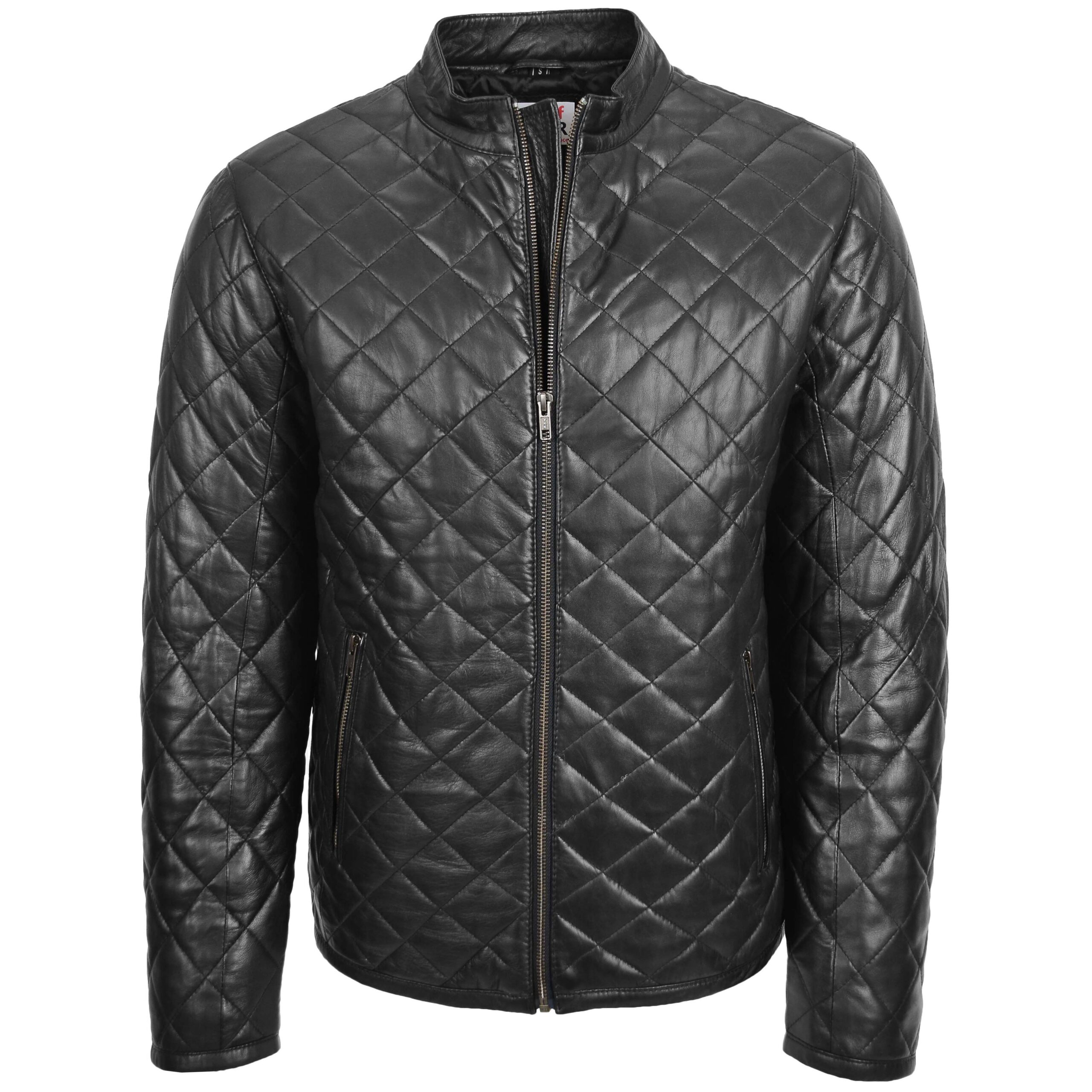 BUNERI Men's Black Leather Quilted Anorak Style Jacket