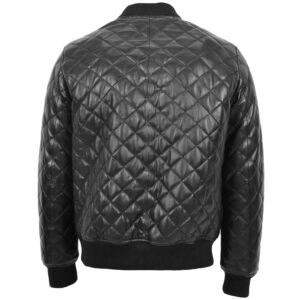 BUNERI Men’s Leather Quilted Bomber Jacket Black