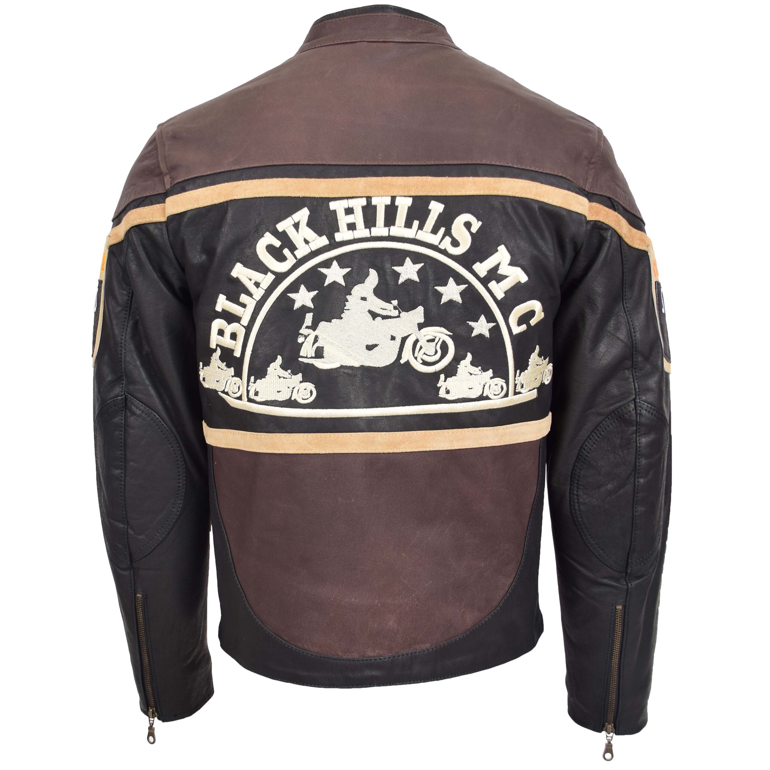 BUNERI Black Hills Men's Leather Jacket Brown with Racing Badges – 2