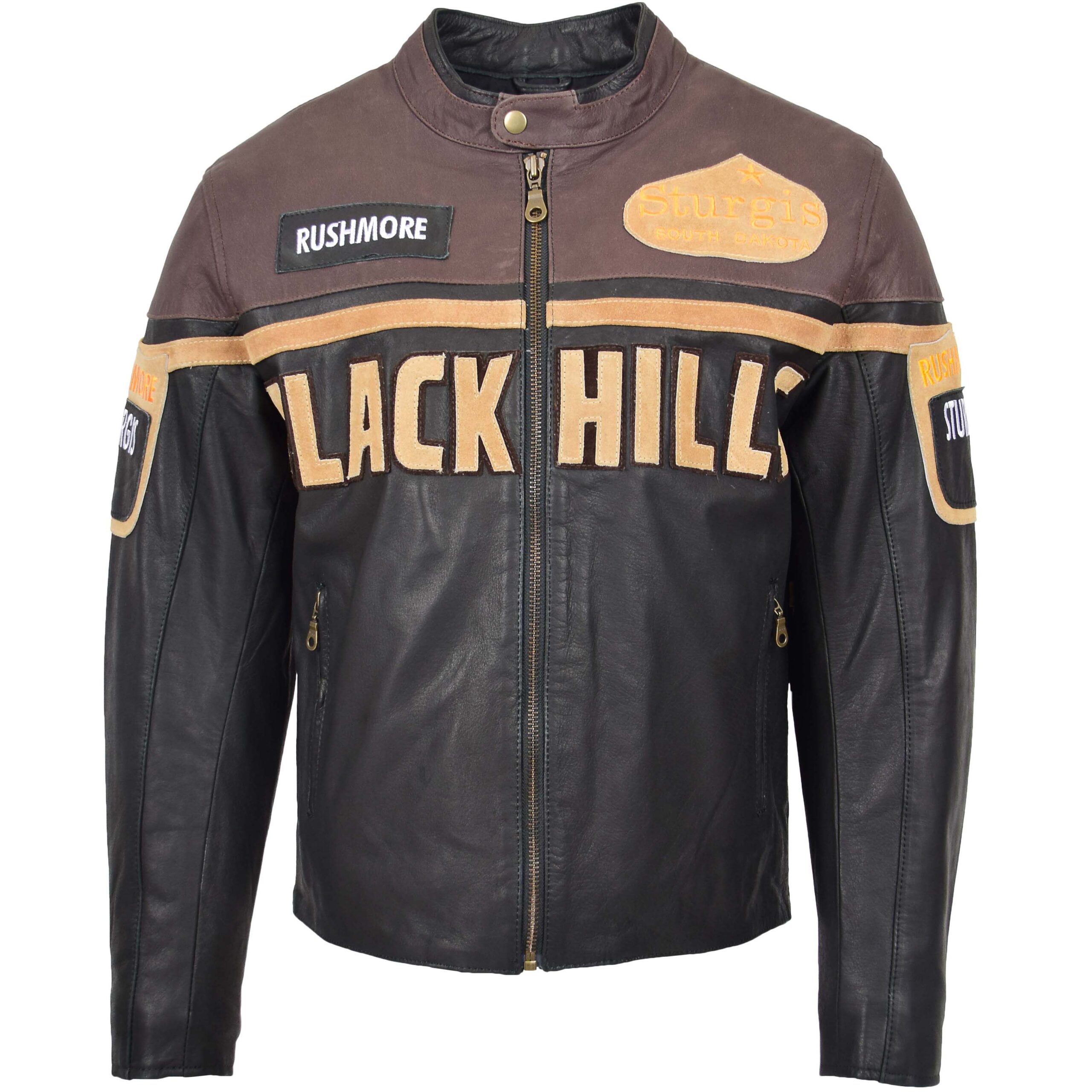 BUNERI Black Hills Men's Leather Jacket Brown with Racing Badges – 3