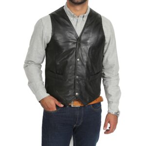 BUNERI Men’s Black Leather Traditional Vest