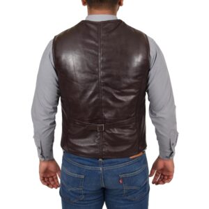 BUNERI Brown Leather Traditional Vest