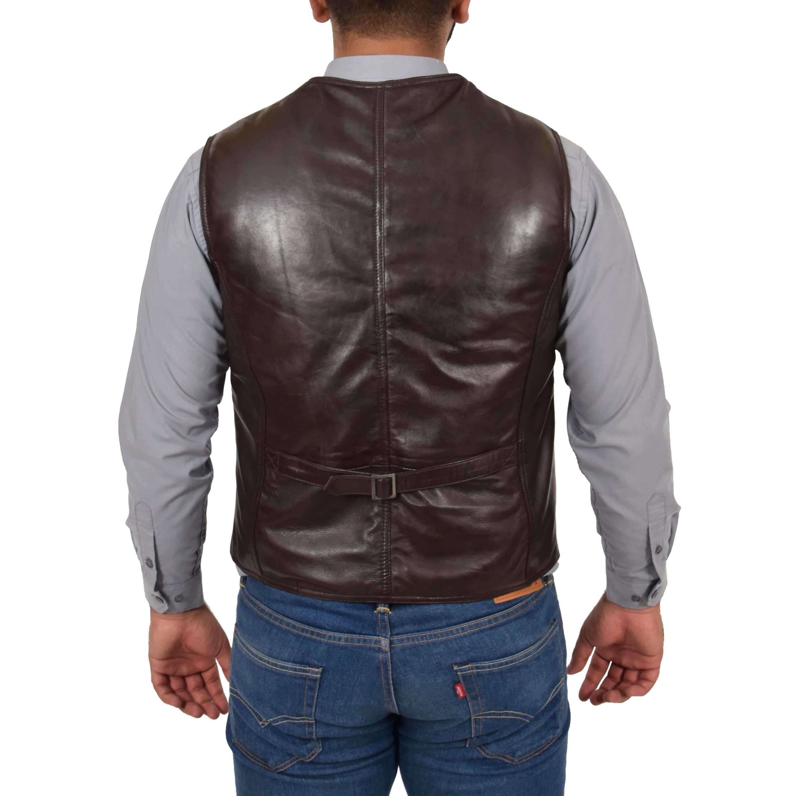 BUNERI Brown Leather Traditional Vest – 2
