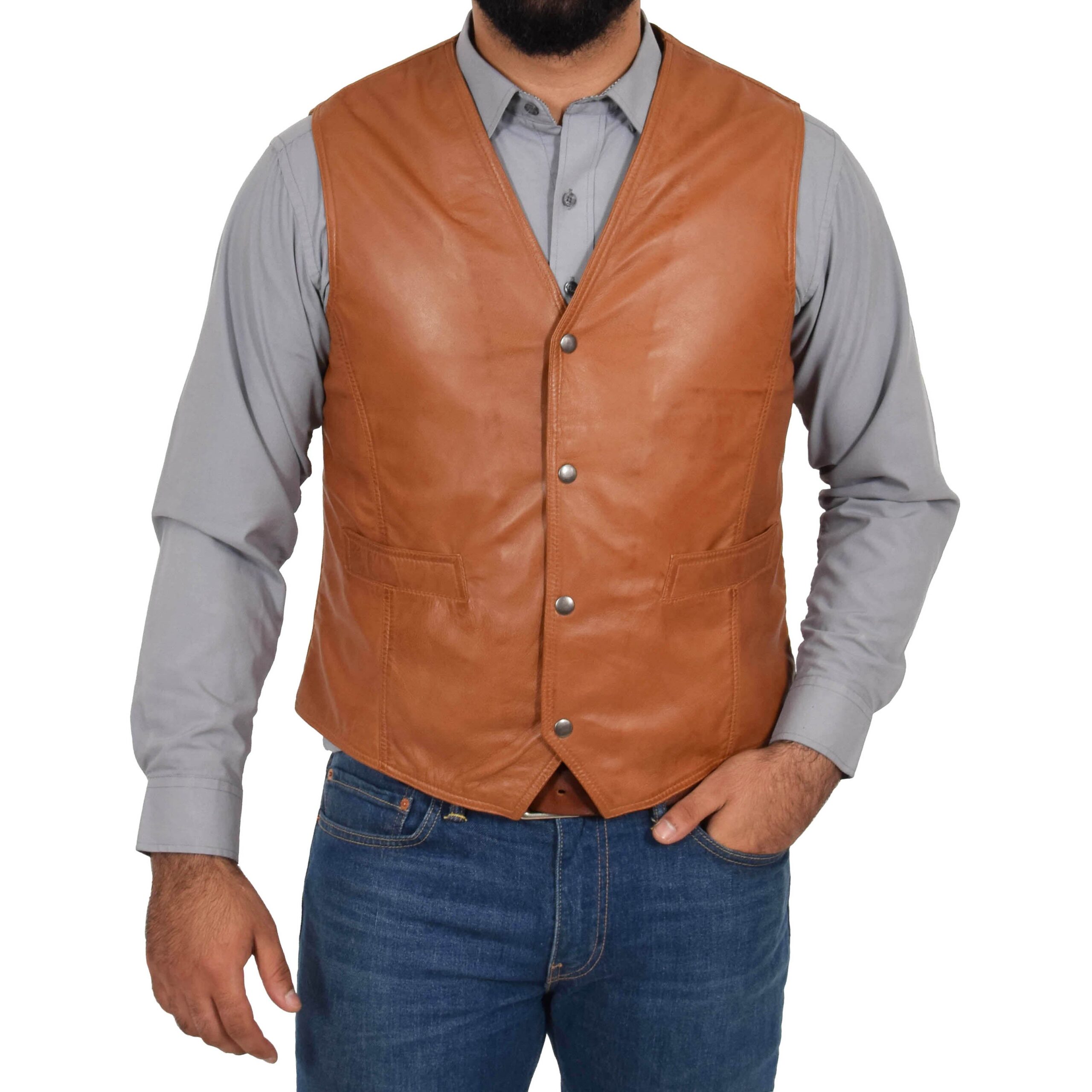 BUNERI Tan Leather Traditional Vest