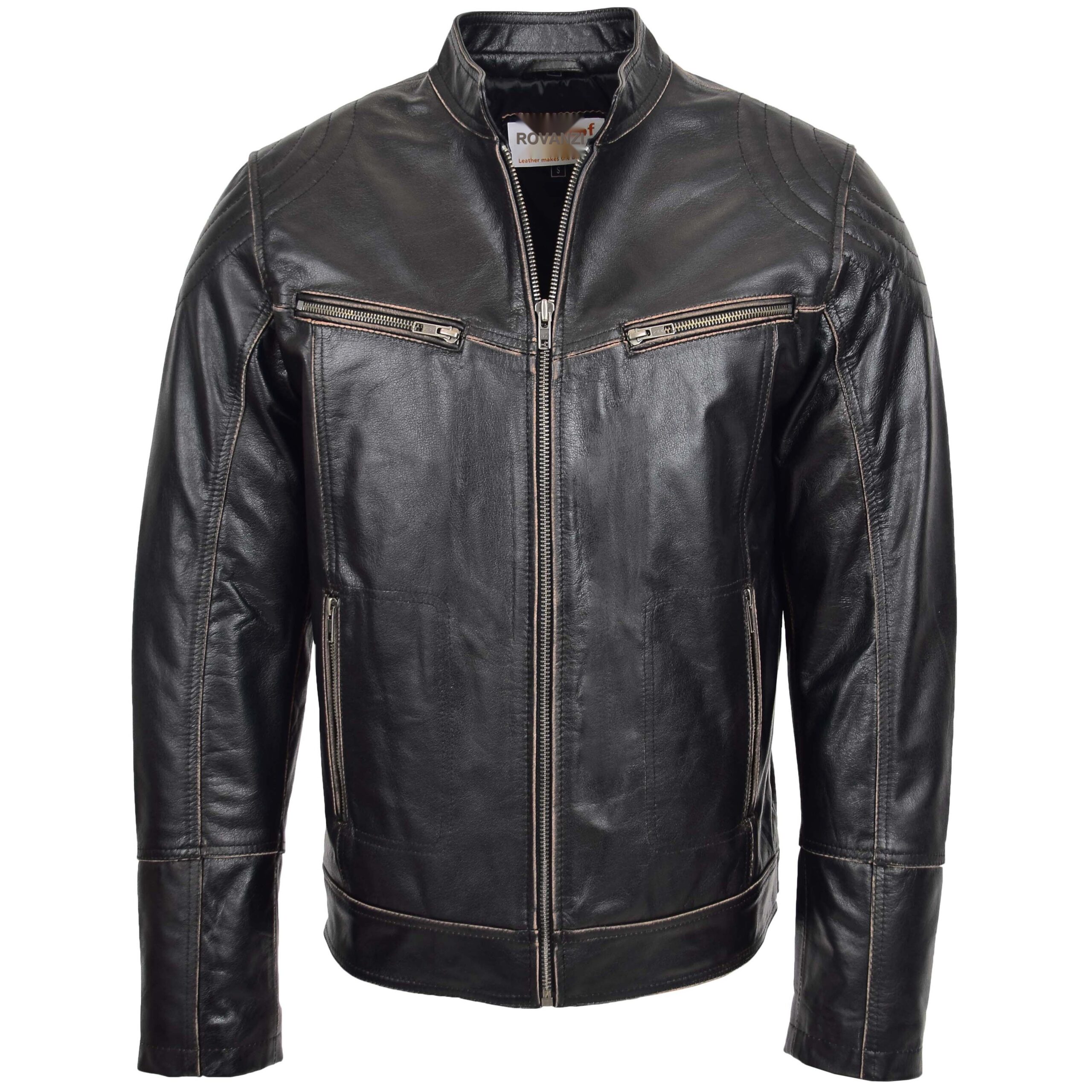 BUNERI Dark Brown Leather Vintage Biker Jacket II