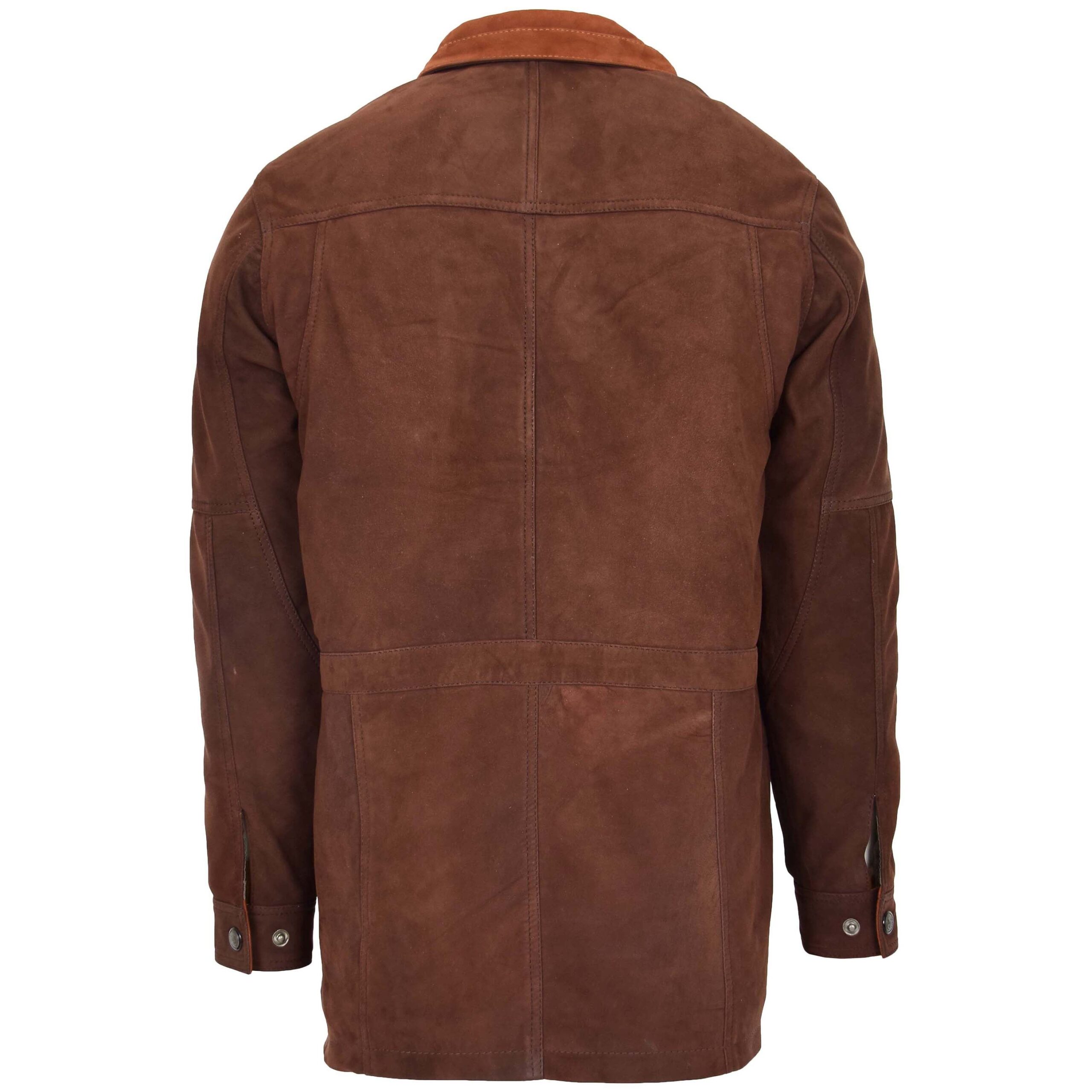 BUNERI Men's Leather Winter Car Coat Hip Length Brown Nubuck – 2