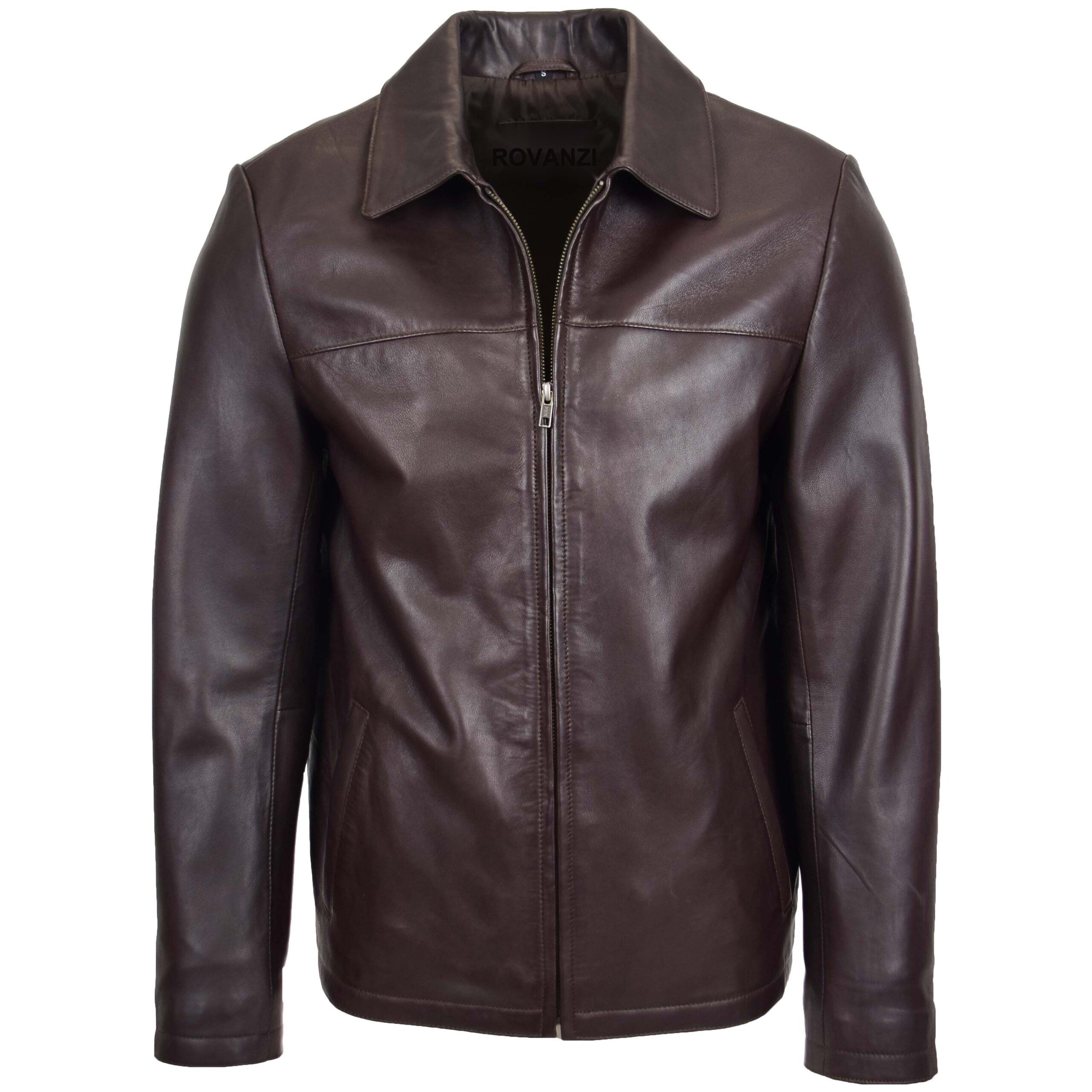 BUNERI Brown Leather Zip Box Harrington Jacket II