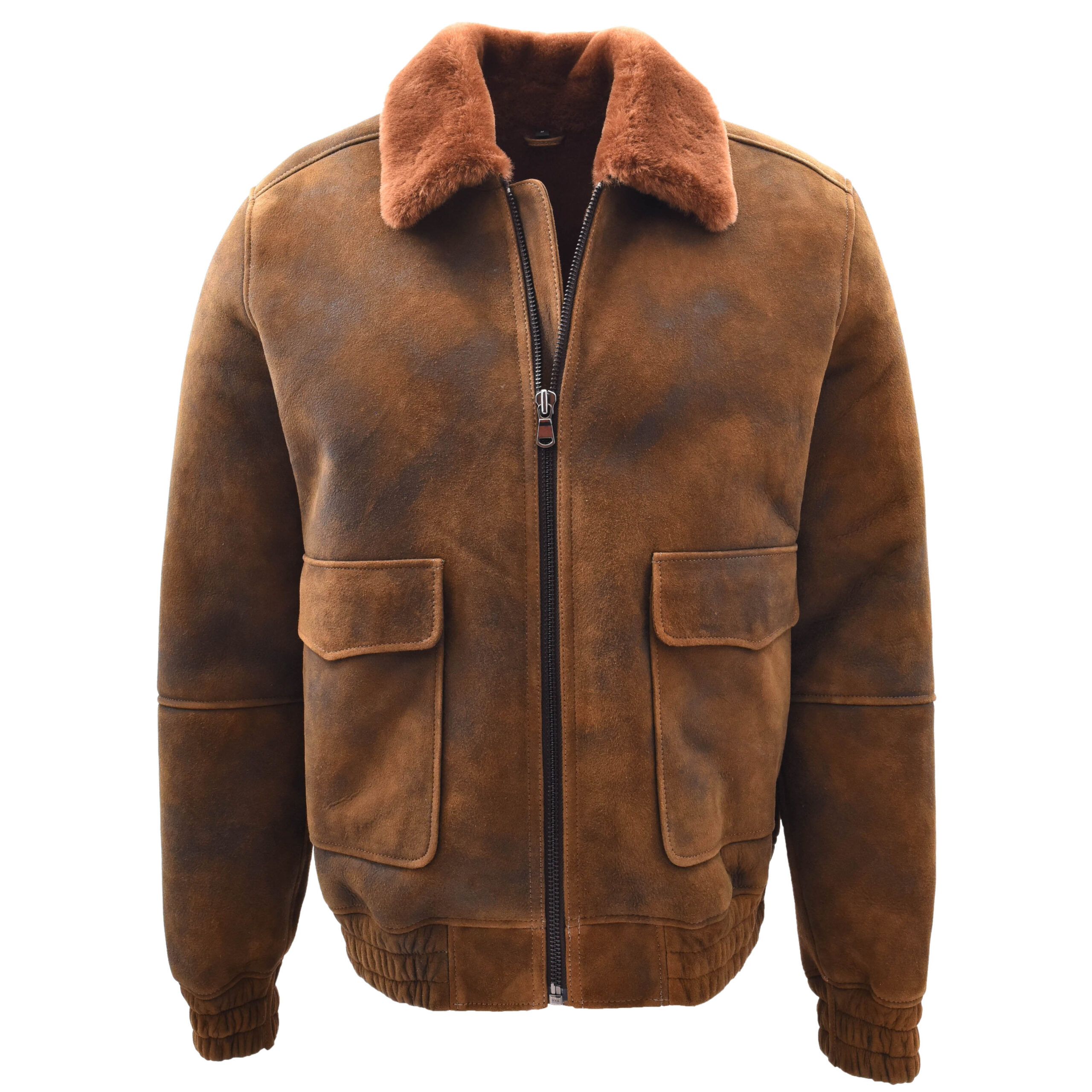 BUNERI Men's Original Flying Sheepskin Bomber Brown Ginger Shearling Jacket II