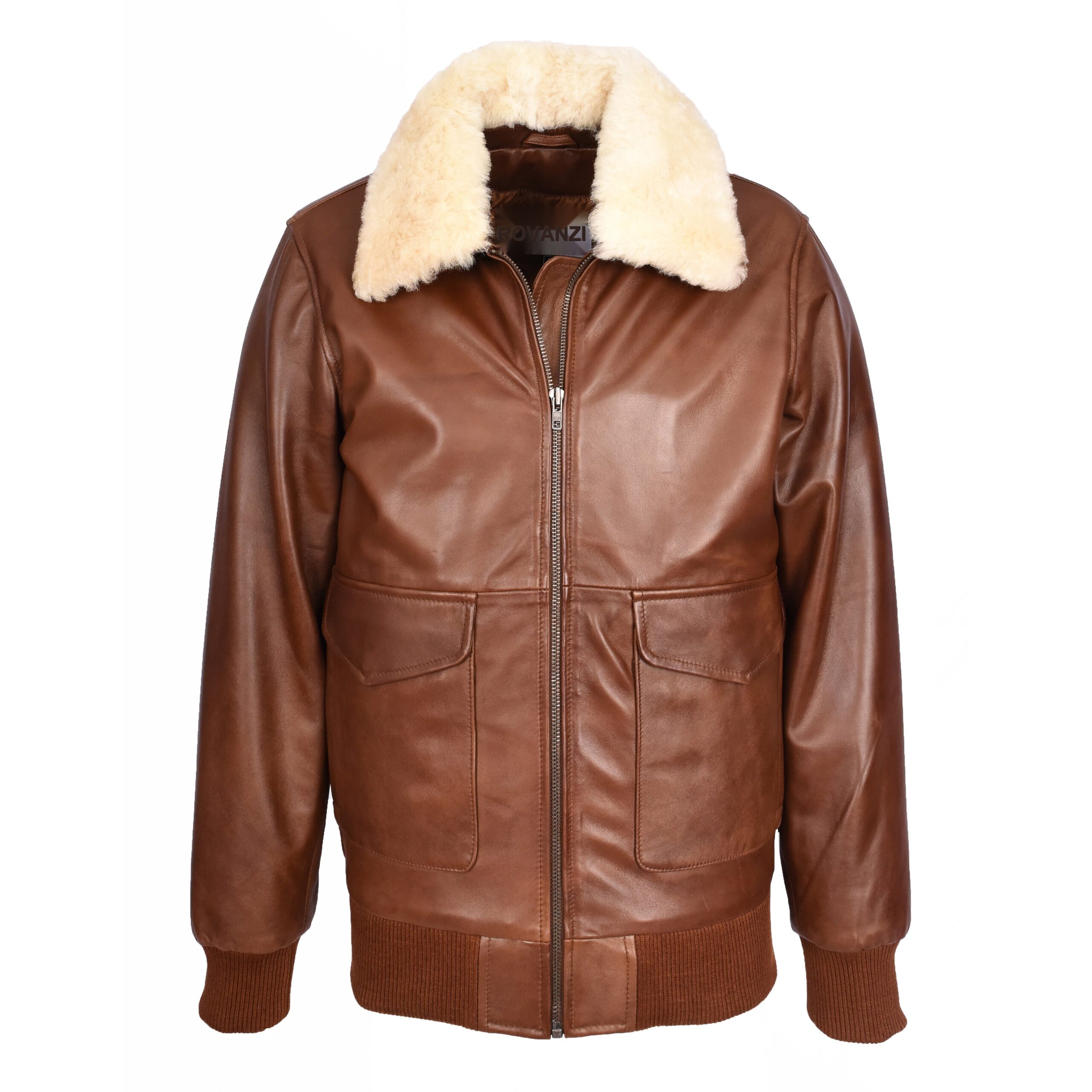 BUNERI Tan Premium Leather Aviator Bomber Jacket Detachable Collar G-1 Men