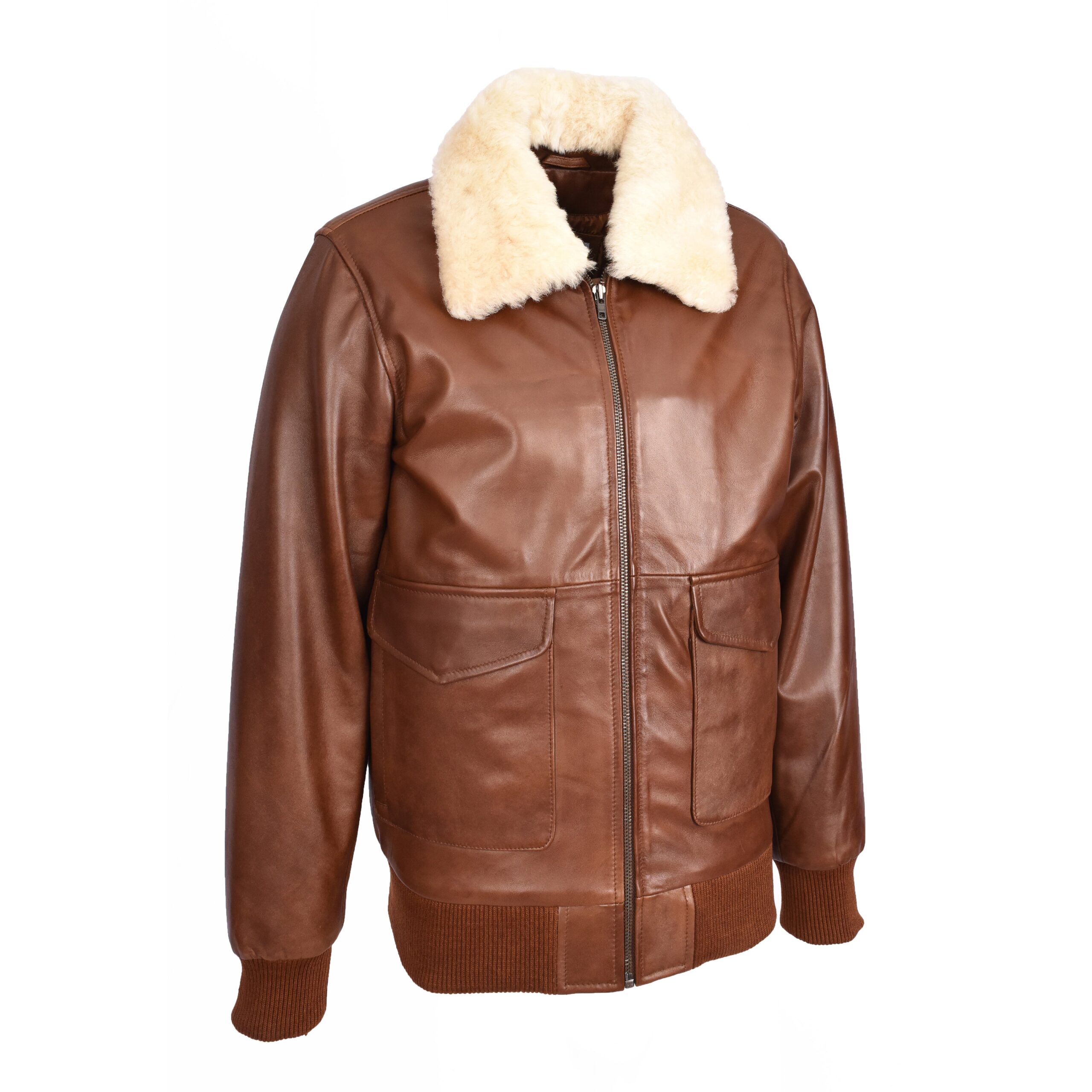 BUNERI Tan Premium Leather Aviator Bomber Jacket Detachable Collar G-1 Men – 5