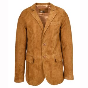 BUNERI Men’s Genuine Suede Leather Blazer Cognac