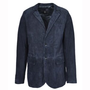 BUNERI Men’s Suede Blazer Two-Button Navy