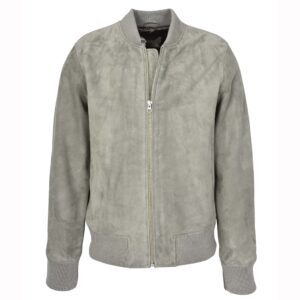 BUNERI Men’s Gray Genuine Suede MA-1 Varsity Jacket