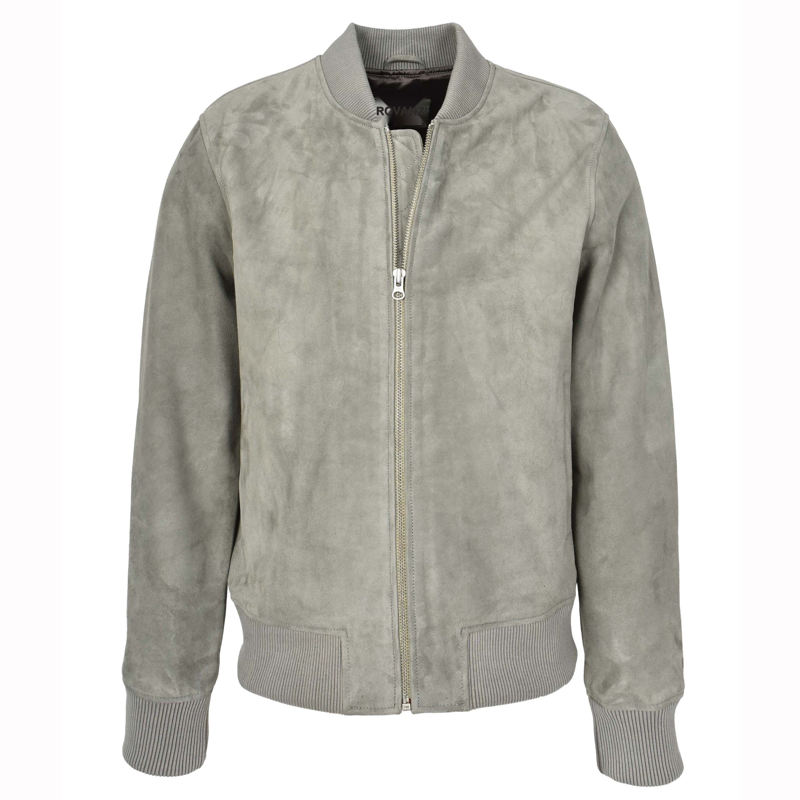BUNERI Men's Gray Real Suede Bomber MA-1 Varsity Design Jacket