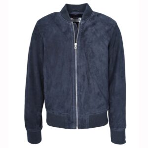 BUNERI Men’s Real Suede Bomber Jacket MA-1 Varsity Design Navy Blue
