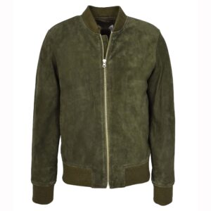 BUNERI Men’s Real Suede Bomber Jacket Olive Green