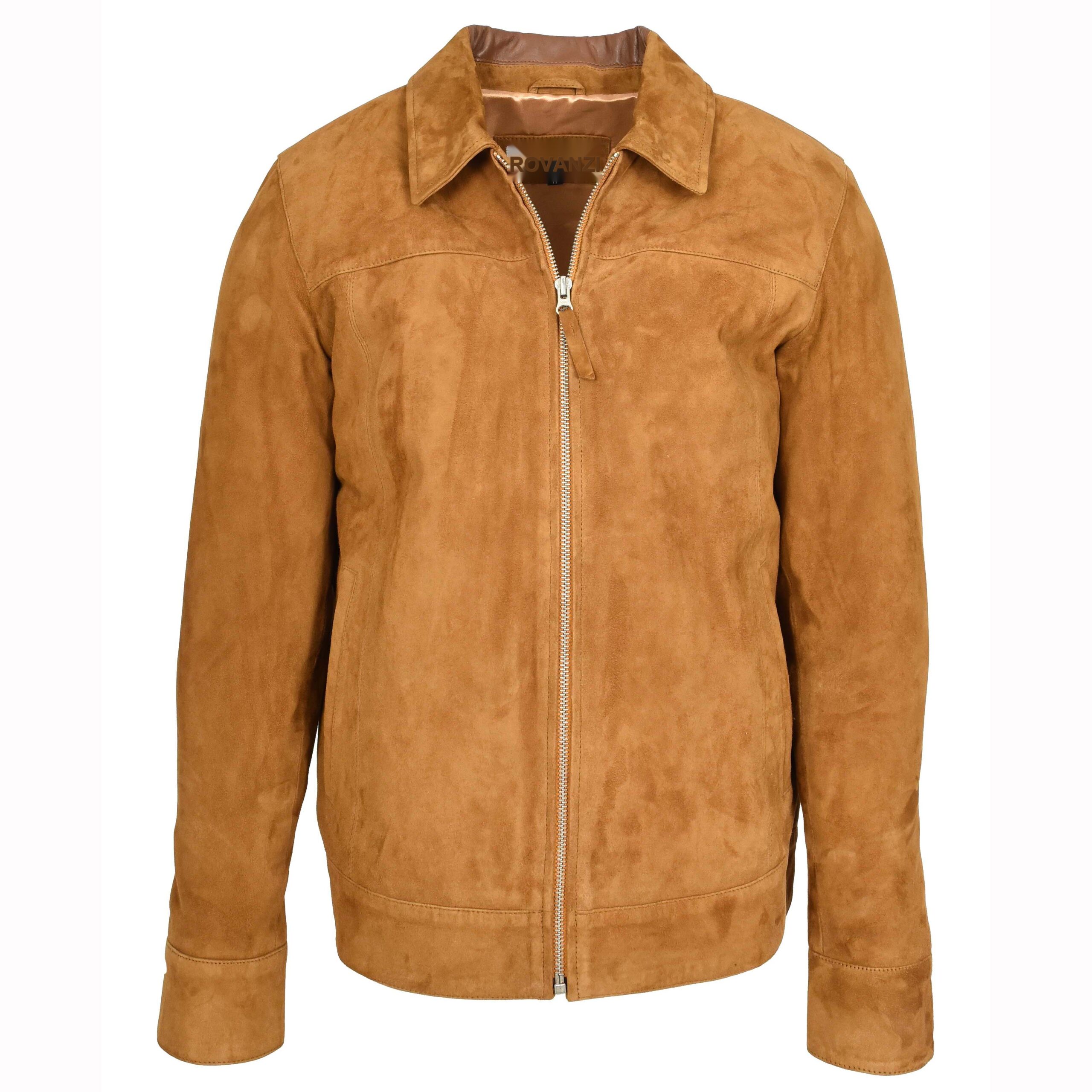 BUNERI Cognac Real Suede Classic Zip Box Jacket