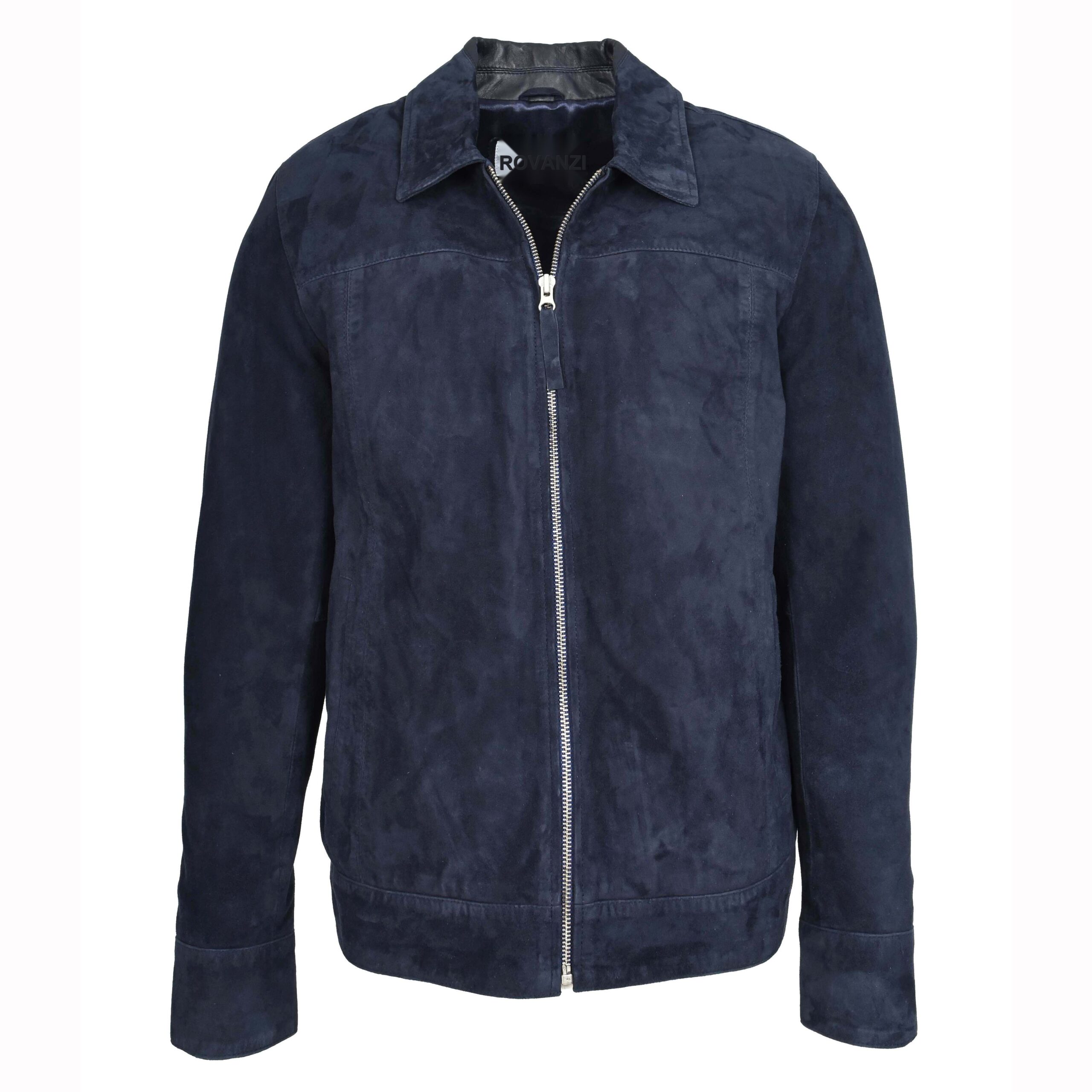 BUNERI Navy Suede Classic Zip Box Jacket