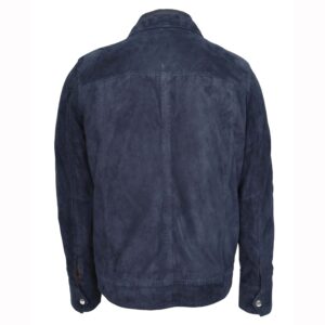 BUNERI Men’s Navy Genuine Suede Leather Classic Zip Box Style Jacket