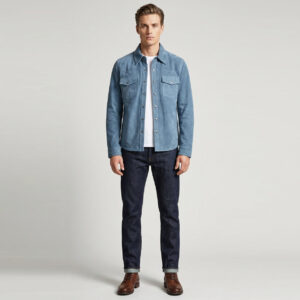 BUNERI Men’s Denim Blue Genuine Suede Western Trucker Jacket
