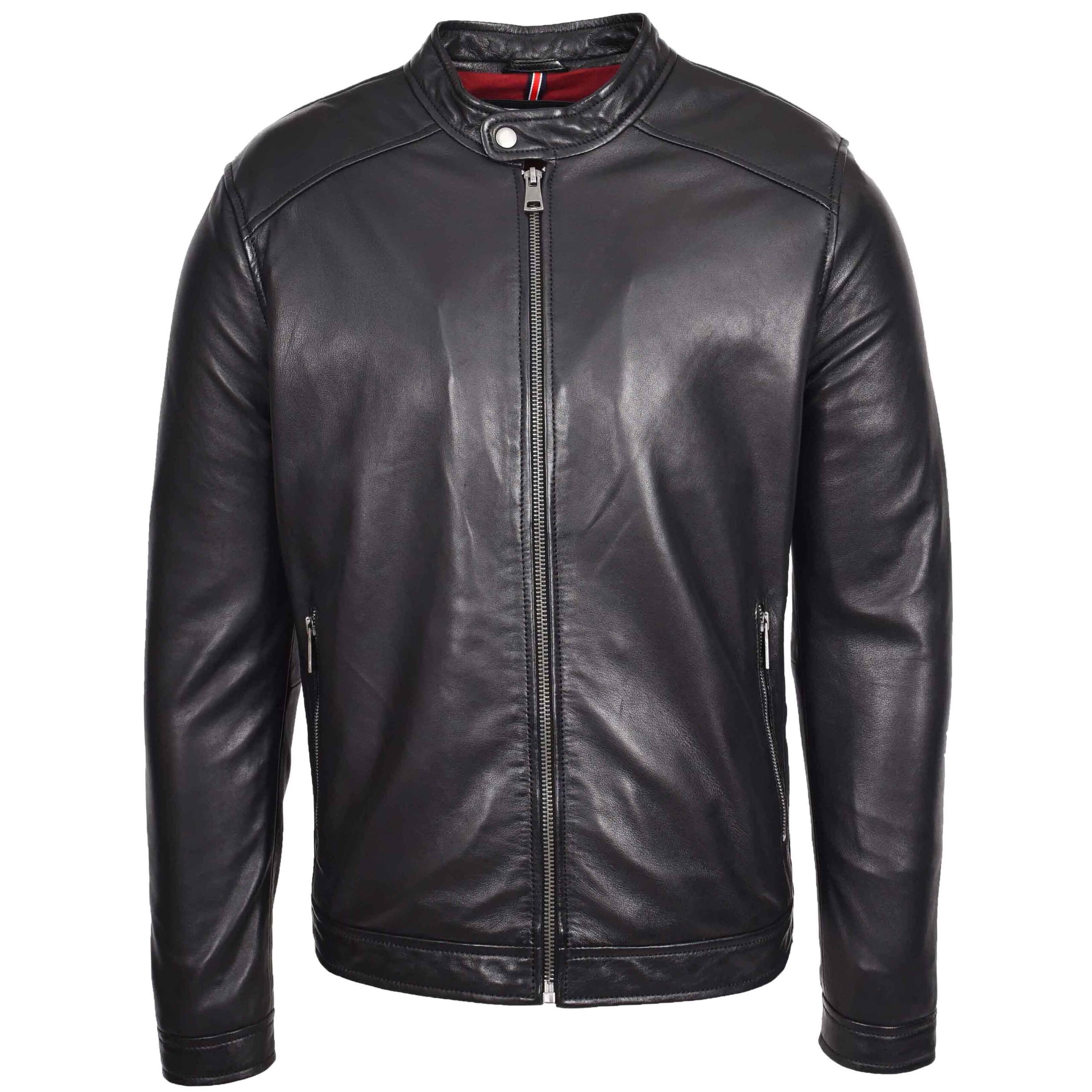BUNERI Men's Real Leather Casual Biker Style Jacket Black