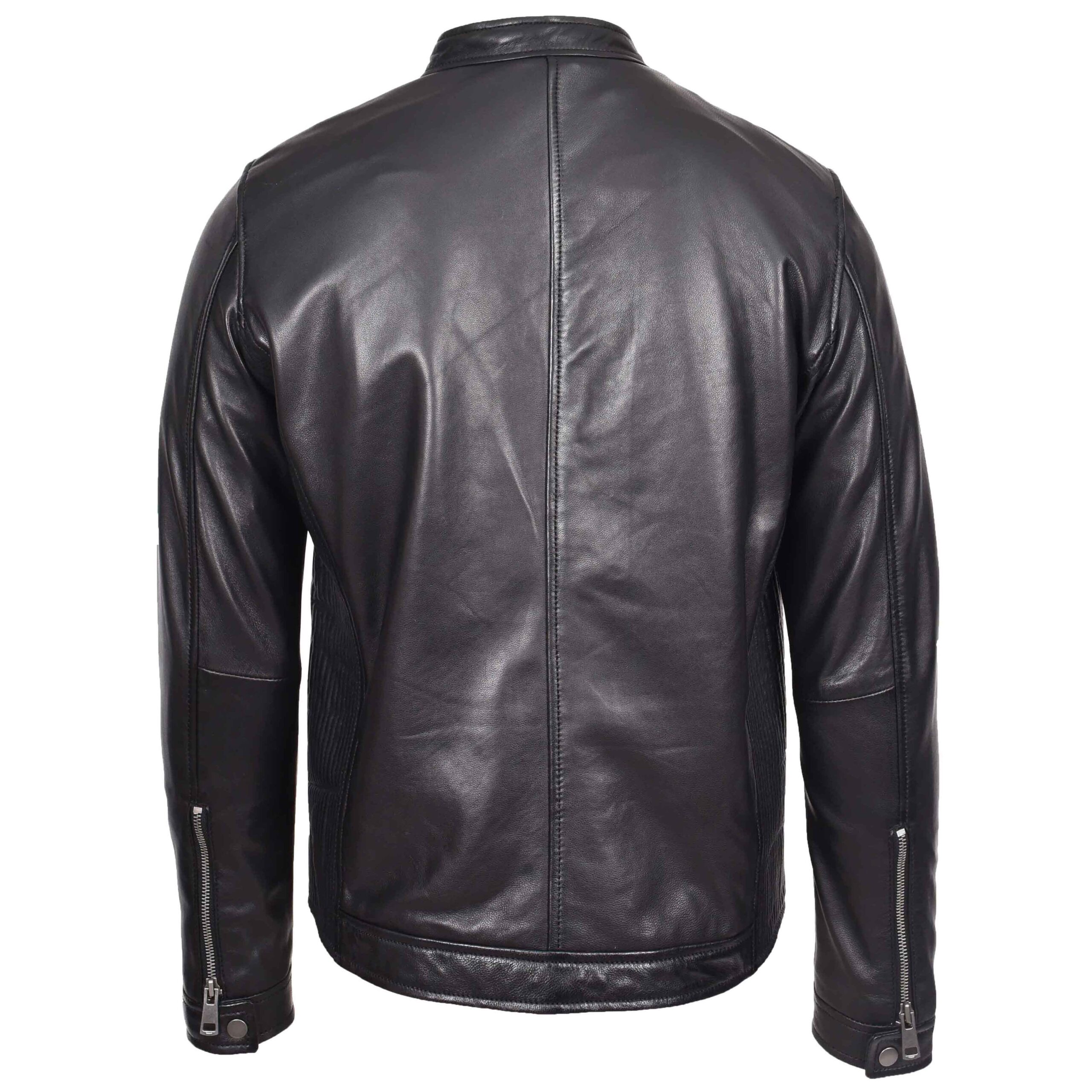BUNERI Men's Real Leather Casual Biker Style Jacket Black – 2