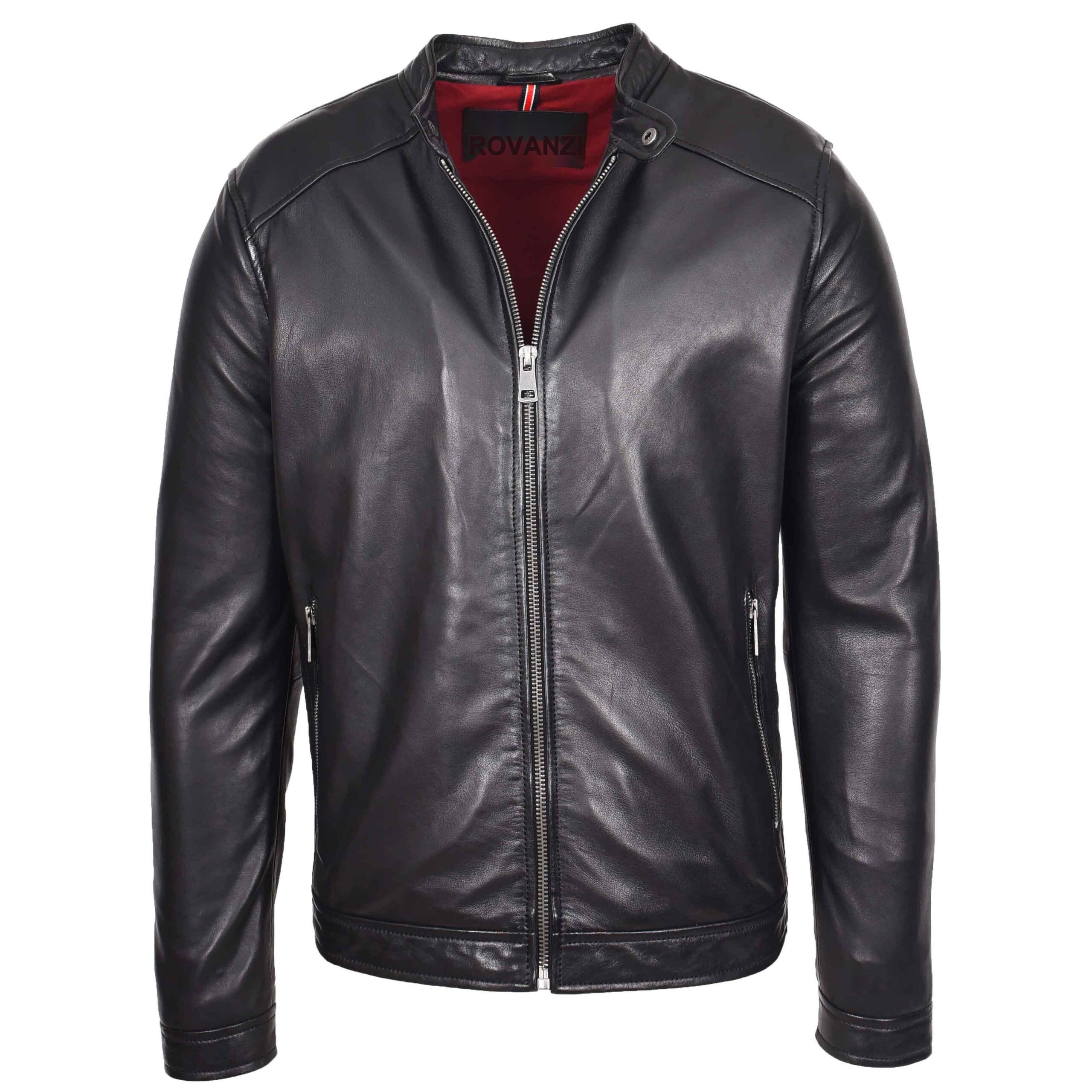 BUNERI Men's Real Leather Casual Biker Style Jacket Black – 7