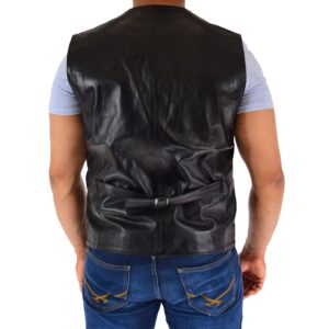 BUNERI Men’s Real Leather Gilet Vest Vest Black