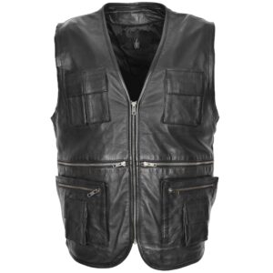 BUNERI Black Real Leather Multi-Purpose Vest