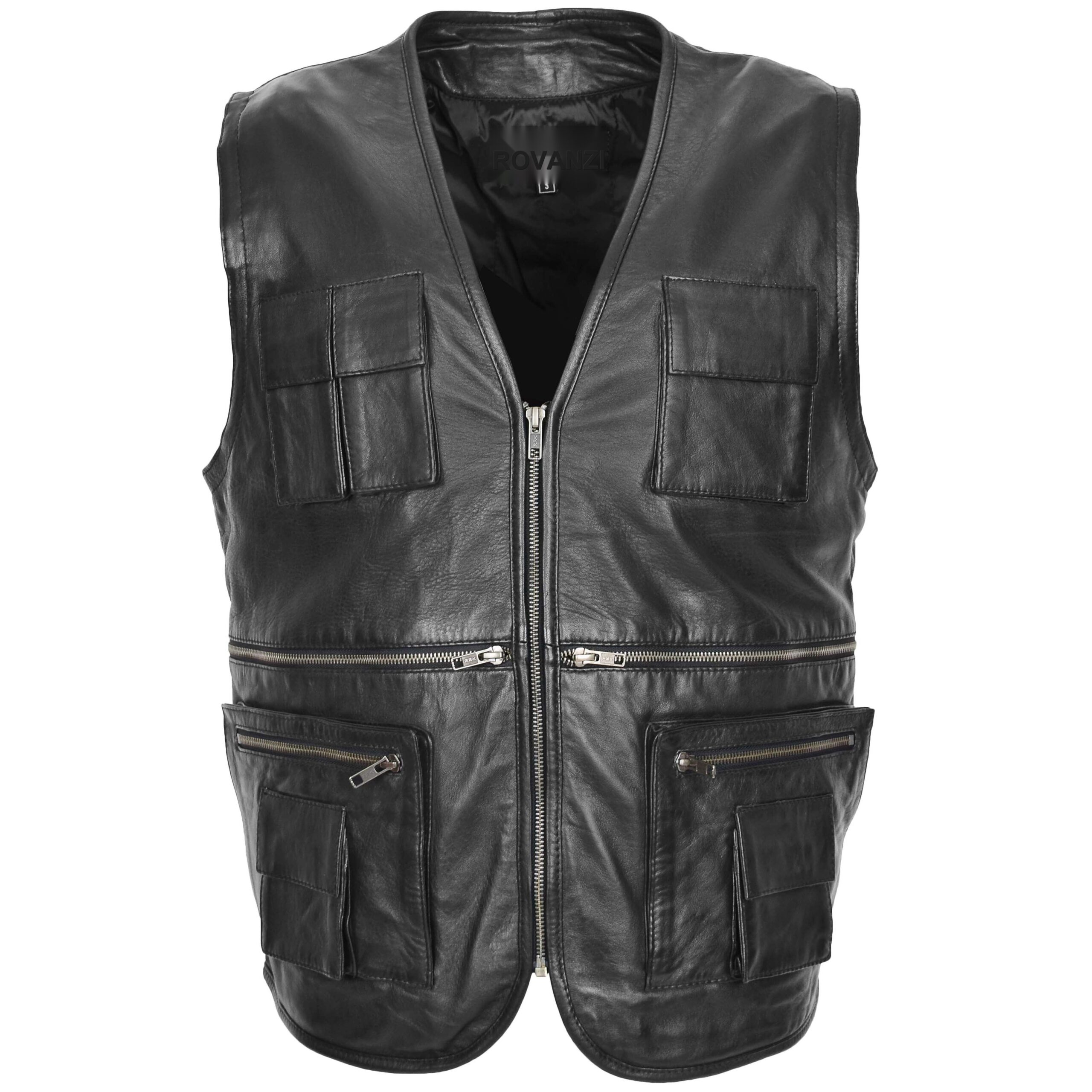 BUNERI Black Real Leather Multi-Purpose Vest