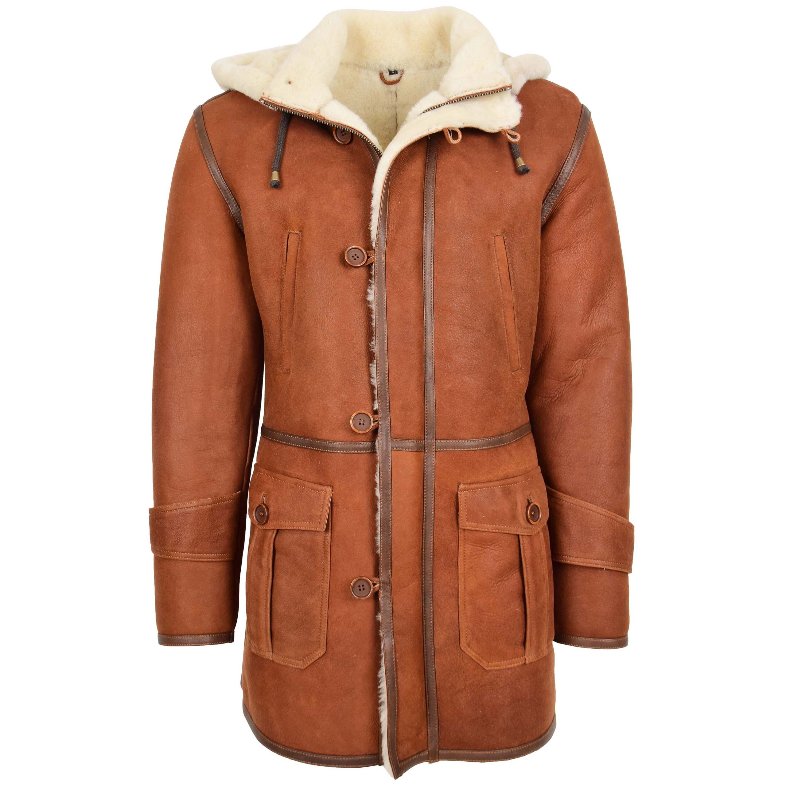 BUNERI Whiskey Real Sheepskin Duffle Hooded Coat