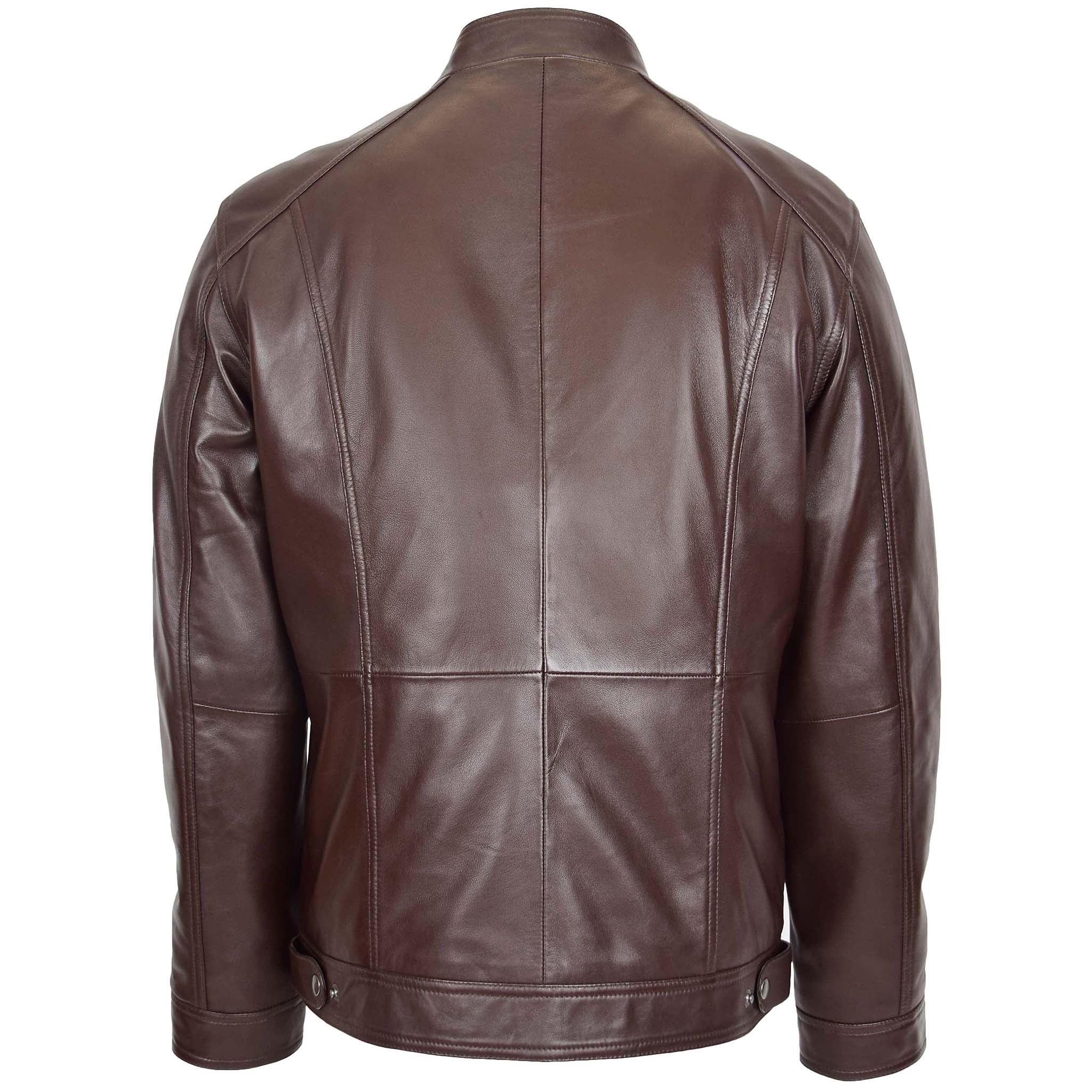 BUNERI Men's Brown Soft Leather Casual Plain Zip Jacket – 2