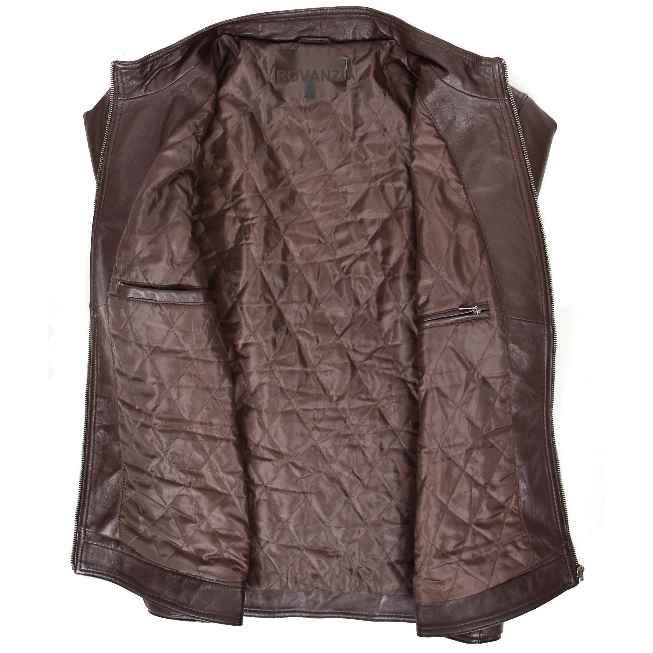 BUNERI Men's Brown Soft Leather Casual Plain Zip Jacket – 6