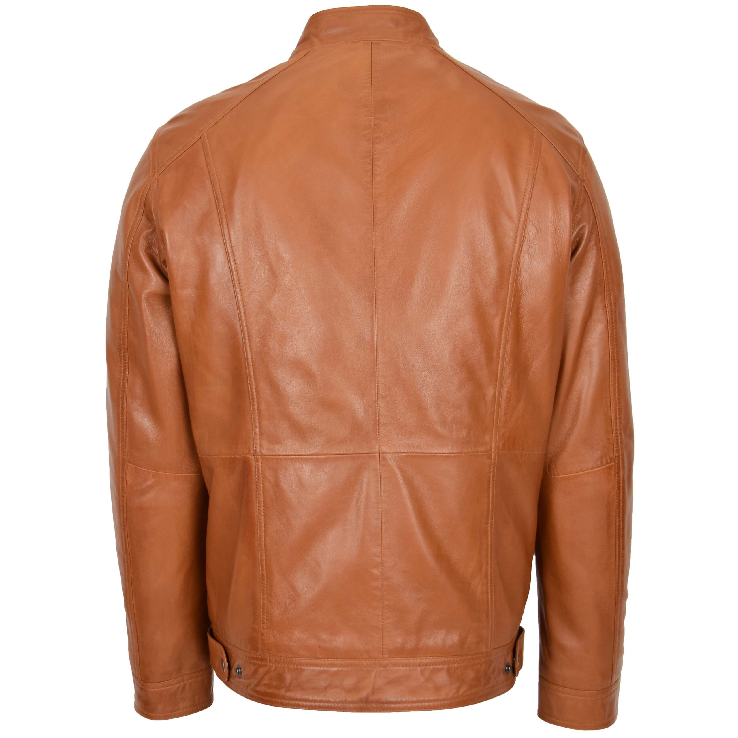 BUNERI Men's Soft Leather Casual Plain Zip Jacket Tan – 2