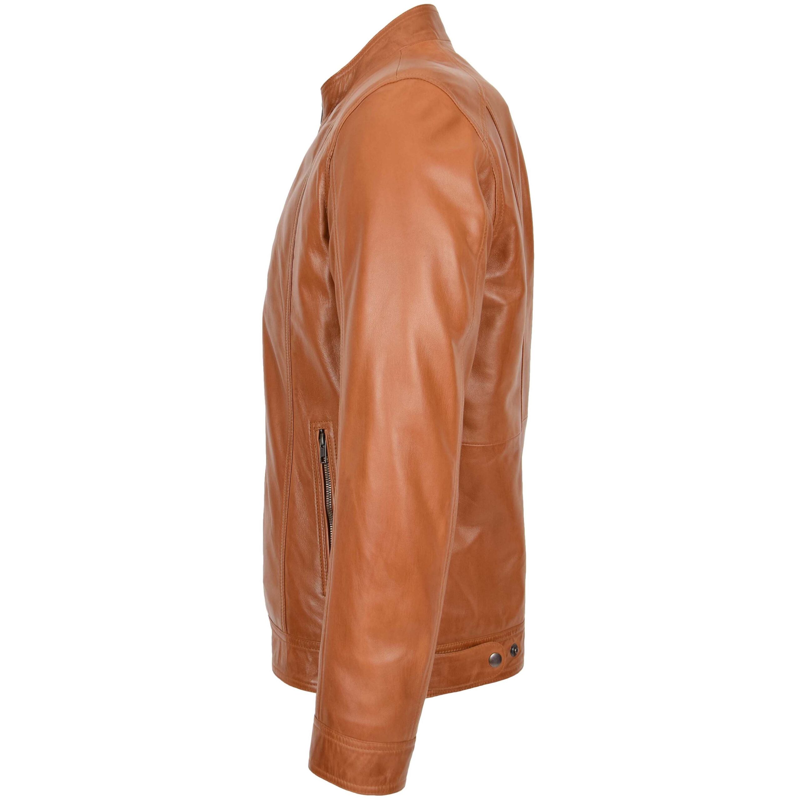 BUNERI Men's Soft Leather Casual Plain Zip Jacket Tan – 5