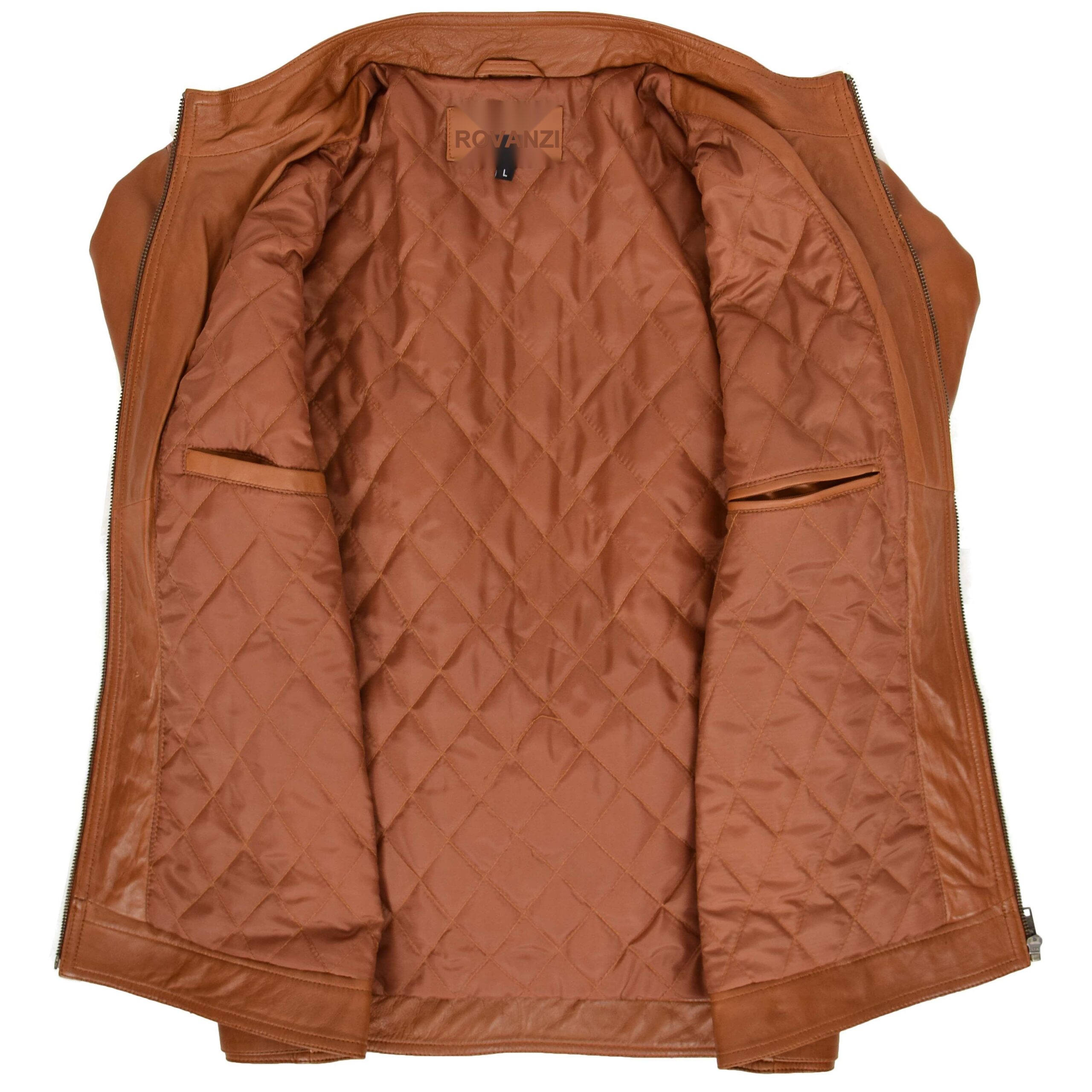 BUNERI Men's Soft Leather Casual Plain Zip Jacket Tan – 6