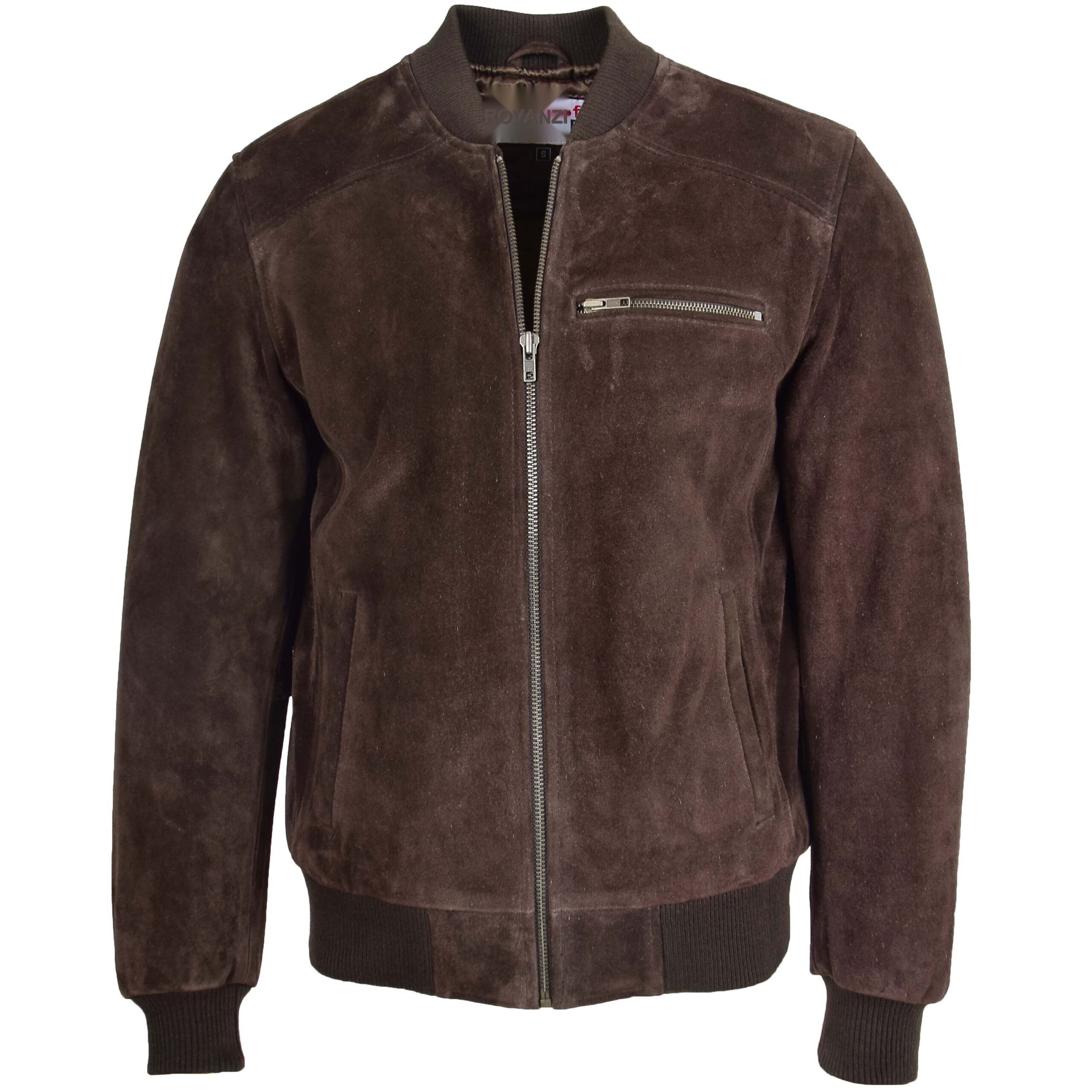 BUNERI Men's Suede Bomber Varsity Jacket Brown