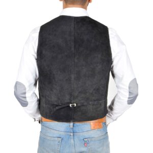 BUNERI Men’s Genuine Suede Leather Button Fastening Vest Black