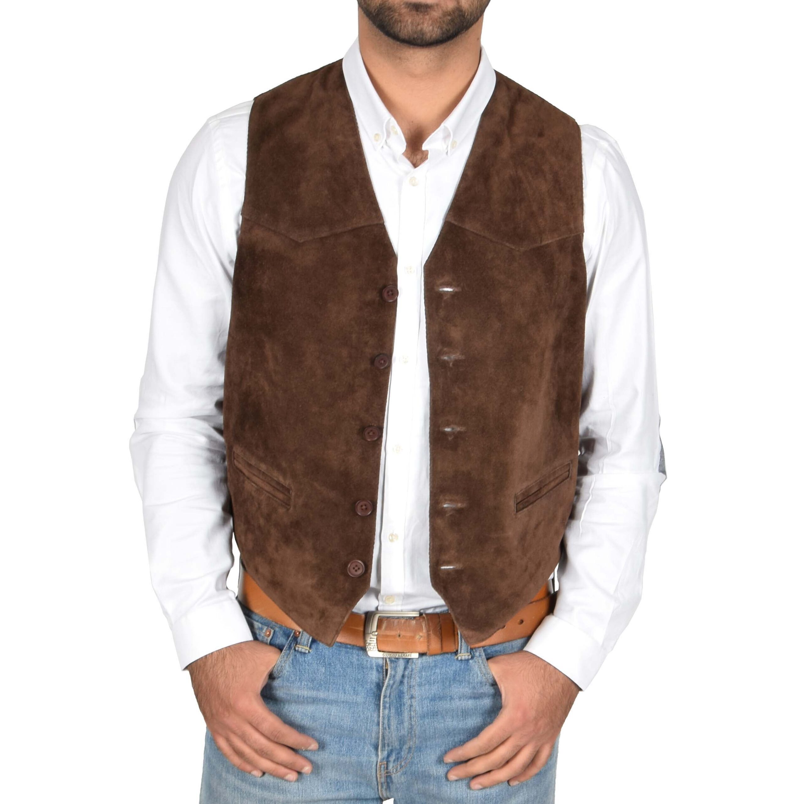 BUNERI Brown Suede Button Fastening Vest