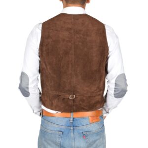 BUNERI Brown Genuine Suede Leather Vest