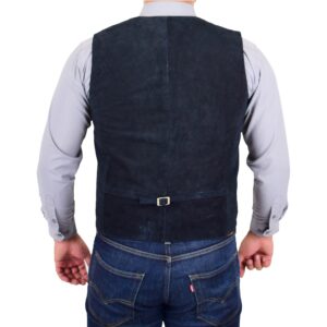 BUNERI Men’s Navy Suede Vest Button-Fastening