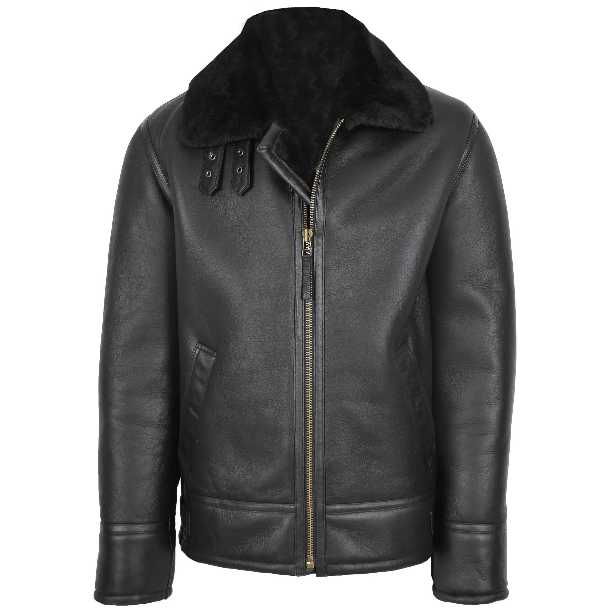 BUNERI Men's Top Gun Style Sheepskin Jacket Black II