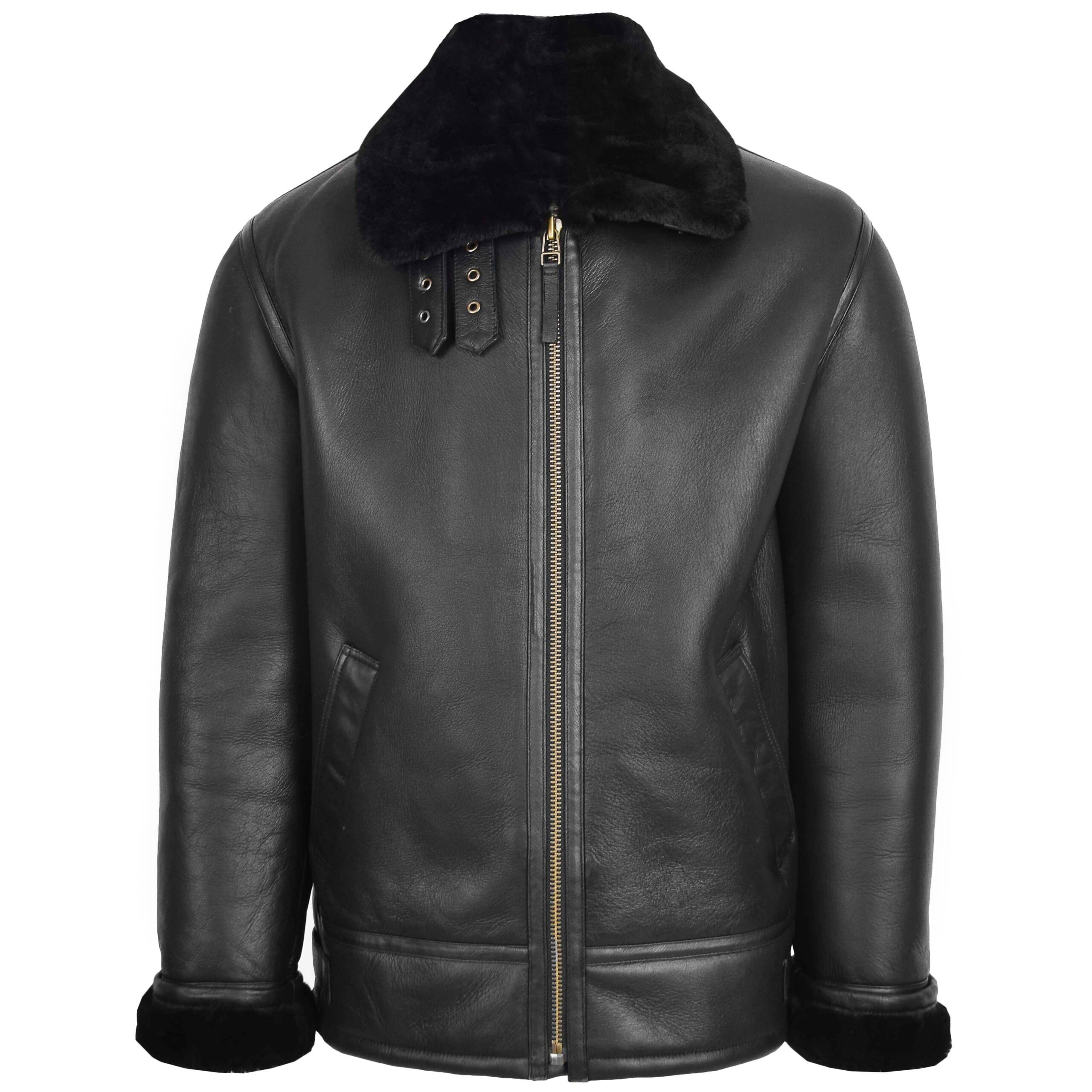 BUNERI Men's Top Gun Style Sheepskin Jacket Black II – 3